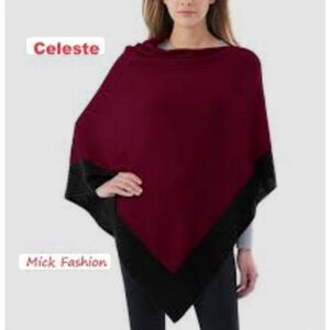 CELESTE NWT Burgundy Black Colorblock Poncho One Size